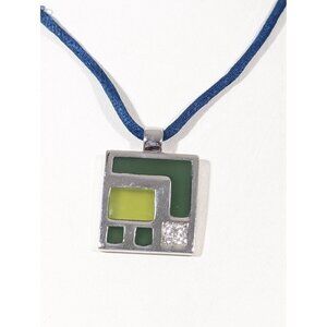 Lia Sophia My Blue Heaven Necklace Green Blue Cord Geometric Art Deco 20"‎